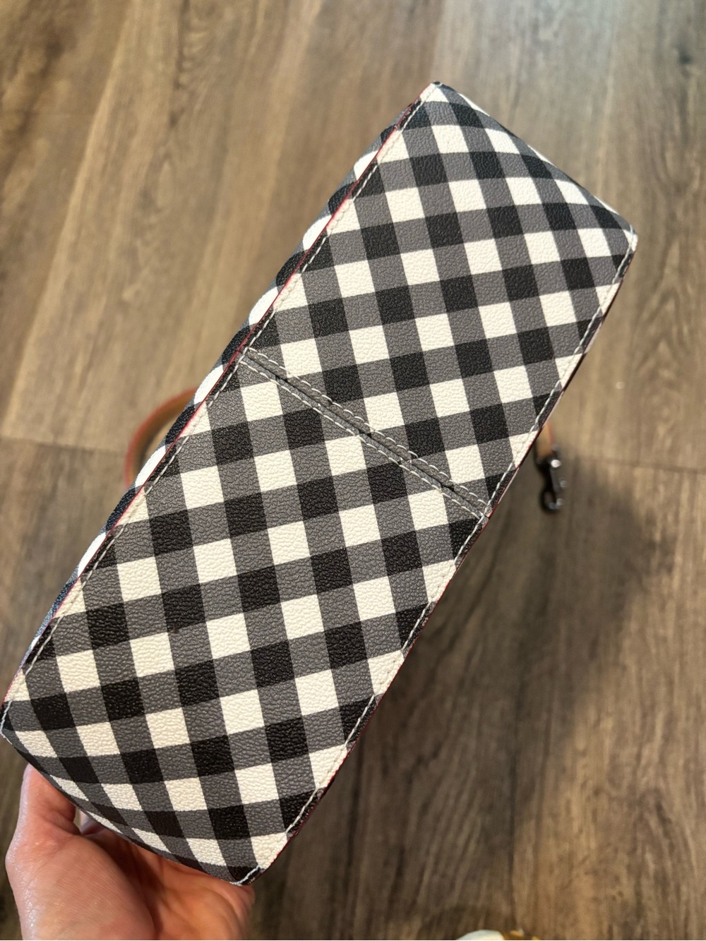 Dooney & Bourke Black and White Gingham Tote with Tan Trim - Picture 8 of 10